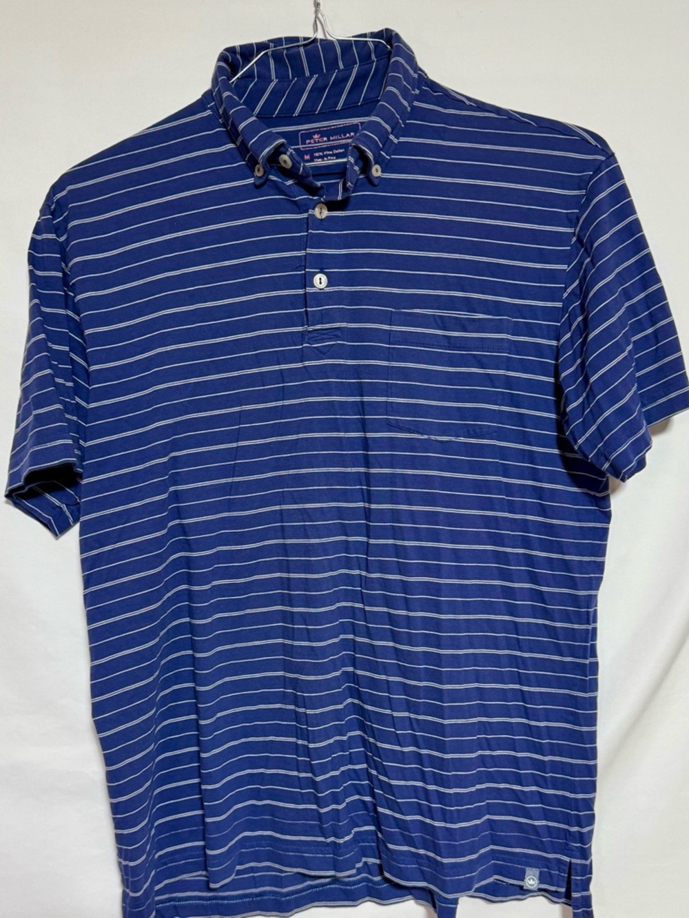 Peter Millar Mens Golf Polo Shirt, Pima Cotton, Short Sleeve Blue Stripe  Size M